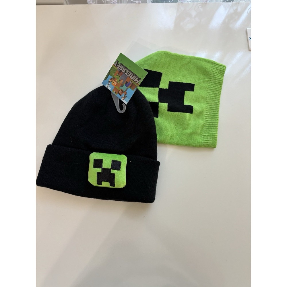 Minecraft Creeper Beanie Hat Set 2 Pack Youth OSFM Black Green Mojang Nwt